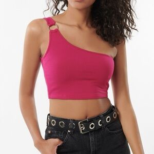 Garage One Shoulder Crop Tank Fuchsia Mauve